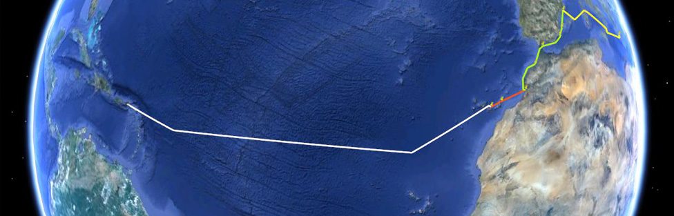 La rotta della traversata dalla Grecia ai Caraibi